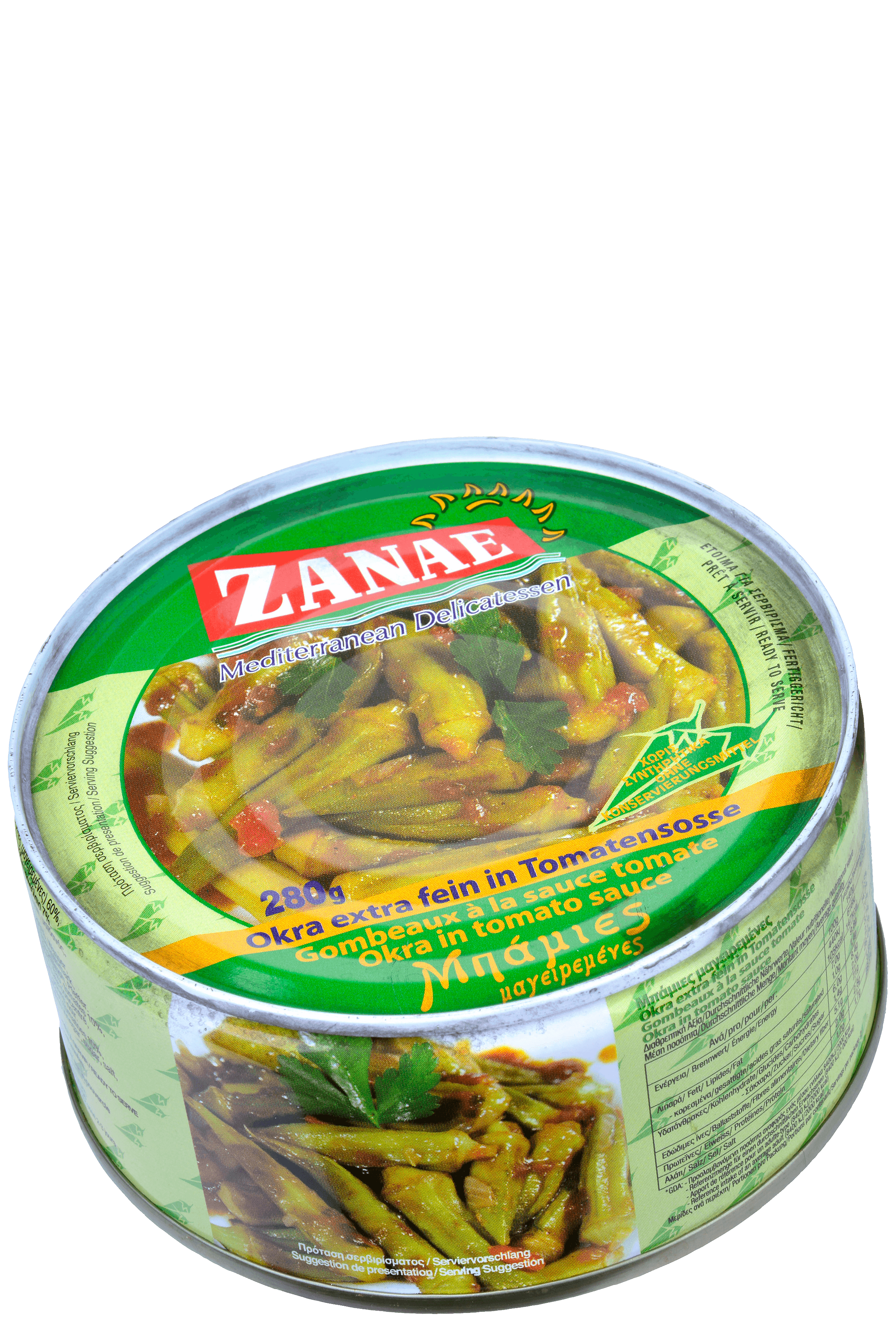 Blik Zanae gekookte okra in tomatensaus