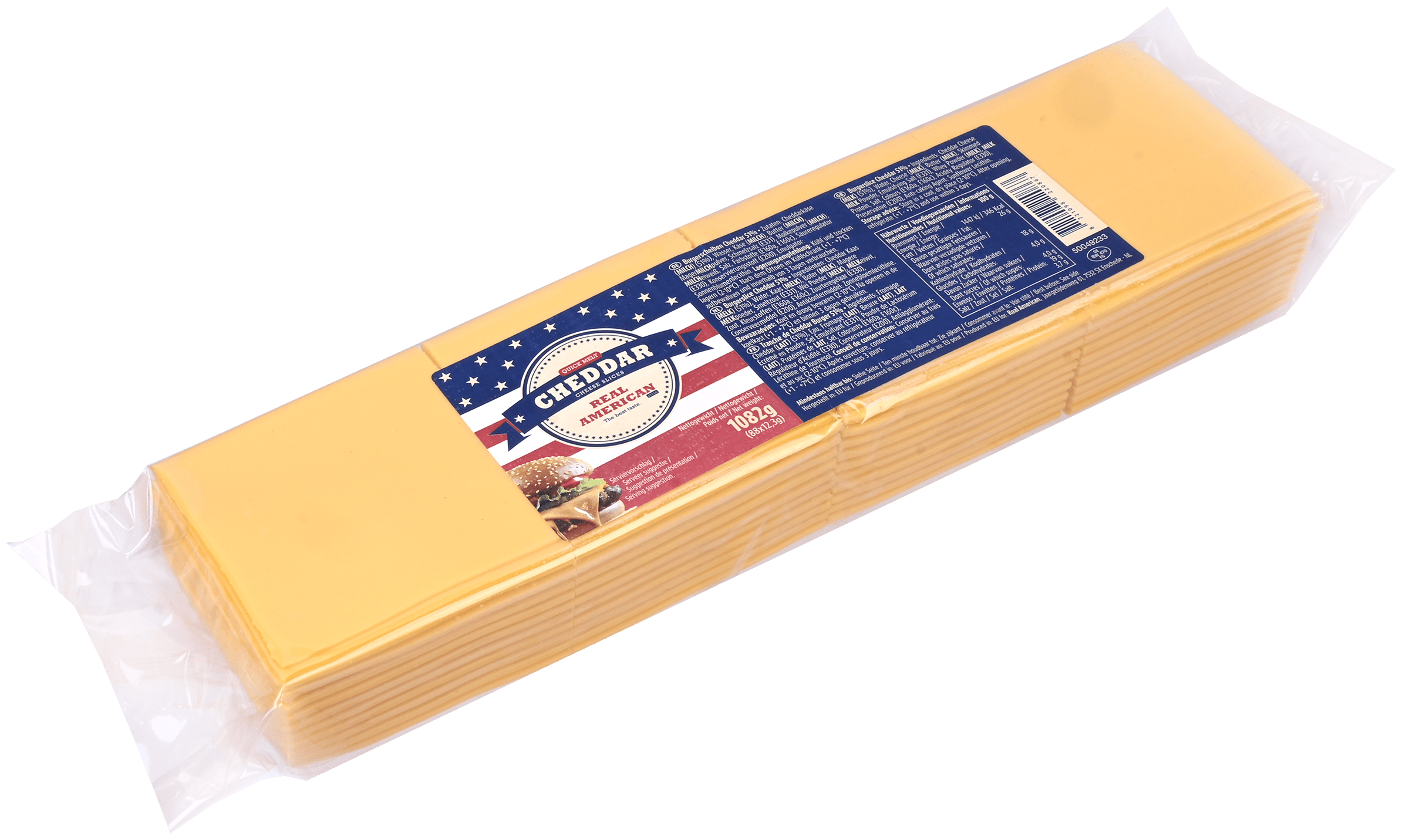 REAL AMERICAN Cheddar Kaas 45+ gesneden 88 plak 1082g