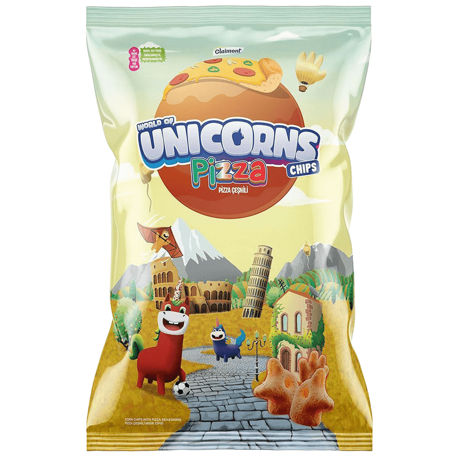 2 Zakken Claimont World of Unicorns Chips Pizza 70g