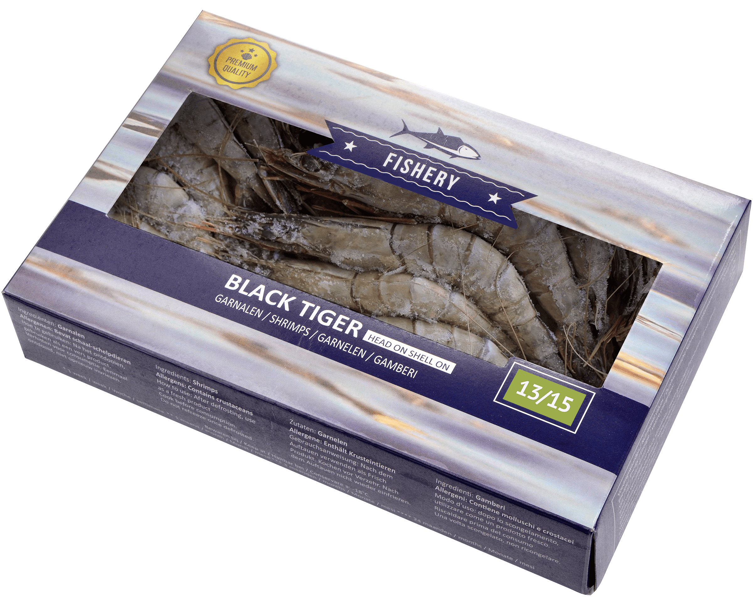 Black Tiger Garnalen 13/15 met kop en schaal