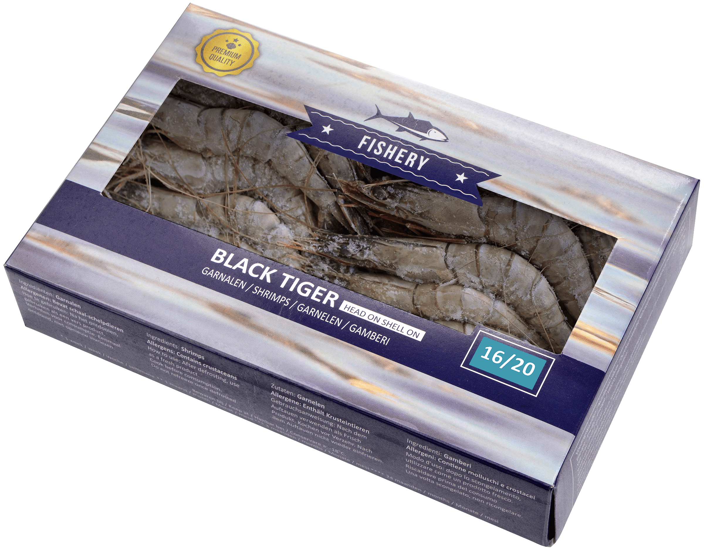 Black Tiger Garnalen 16/20 met kop ca. 1kg