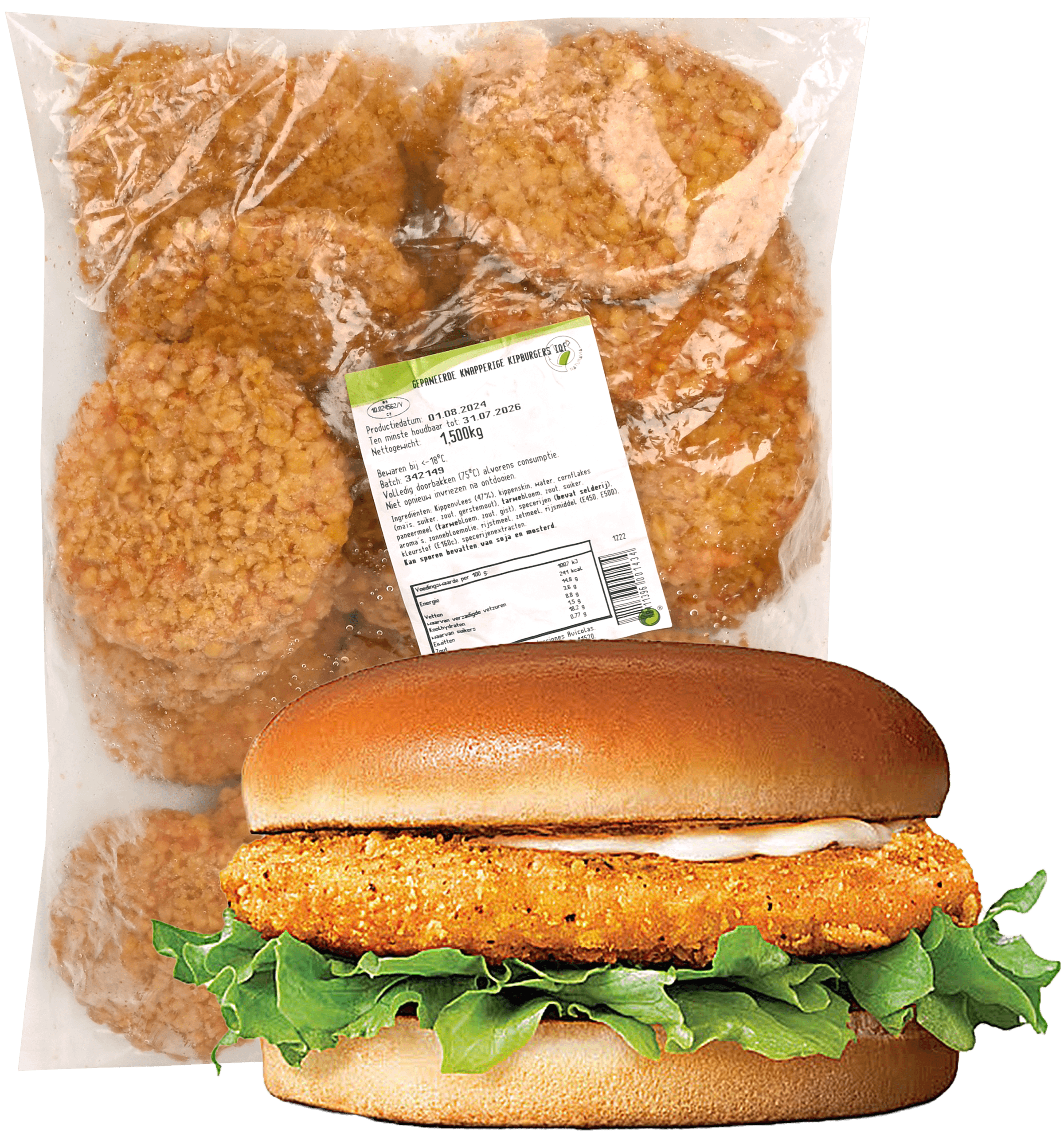 Gepaneerde Kipburgers Krokant 1,5kg