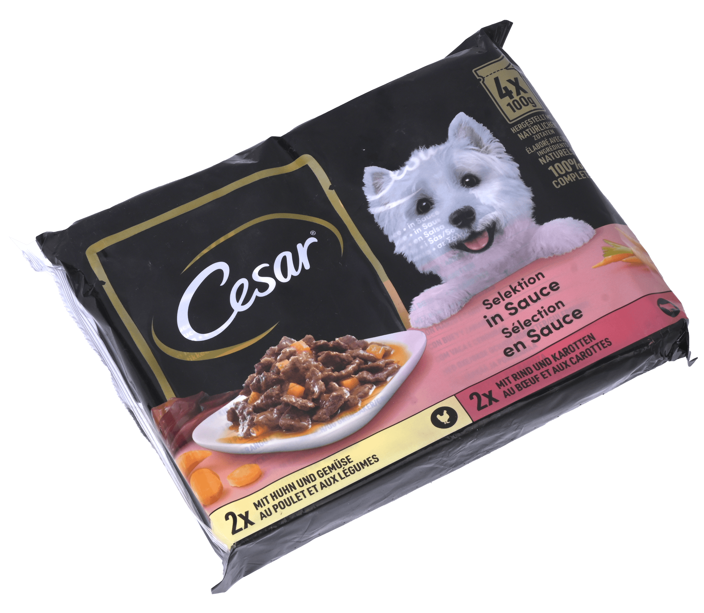 Cesar Selectie in saus Kip & Groenten / Rundvlees & Wortel 4x100g