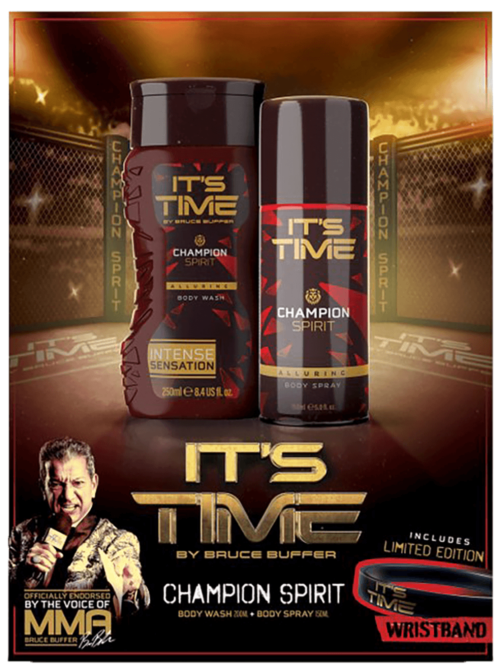 Its Time Giftset Champion Deospray 150ml + Douchegel 250ml + wristband