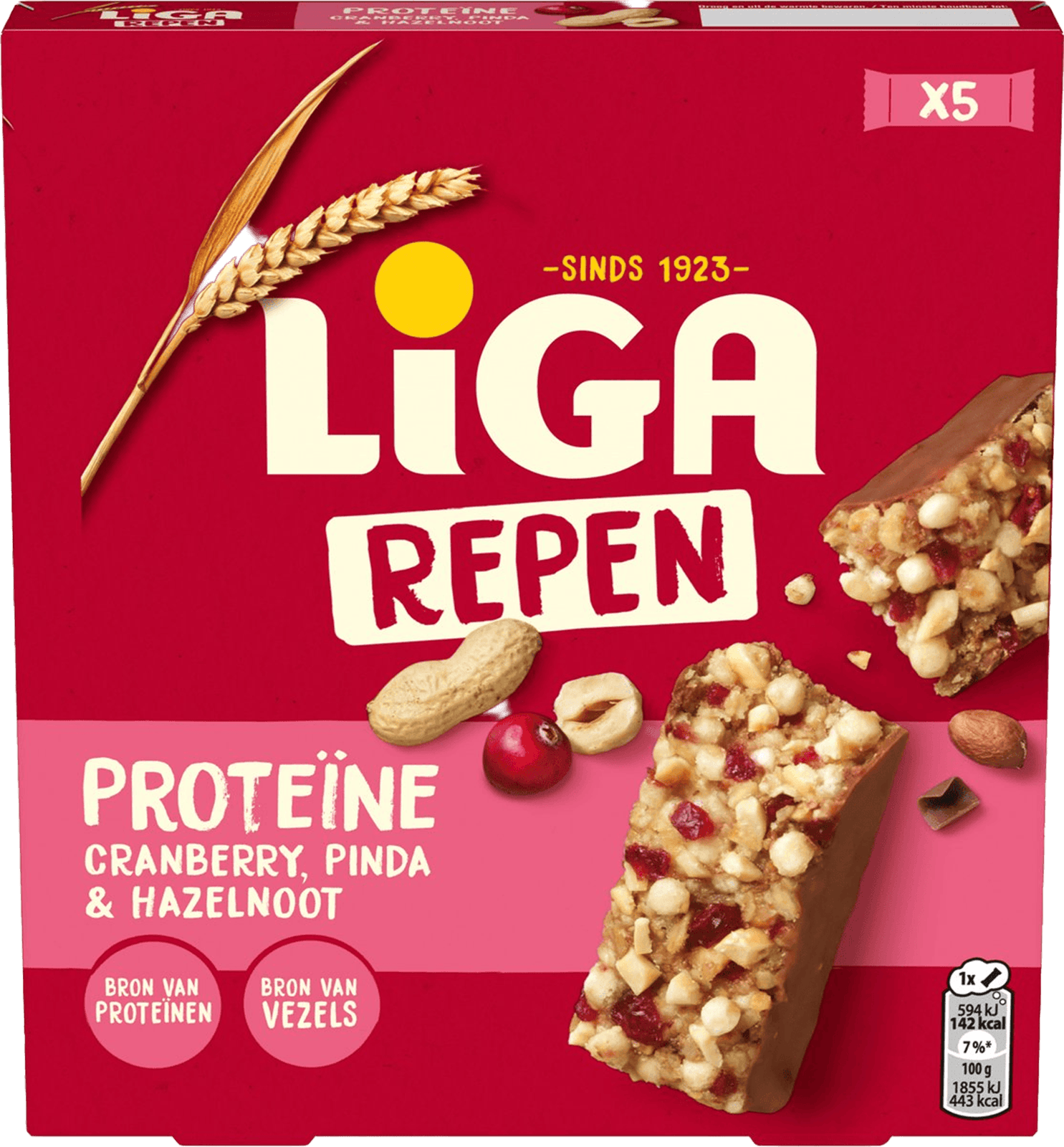 3 Pakken Liga Proteïnerepen Cranberry Pinda Hazelnoot 164gr