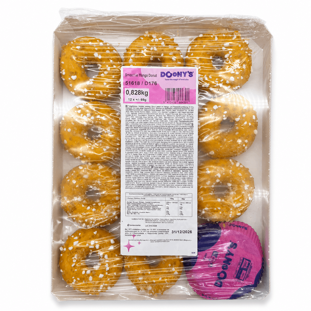 Doos Doony's Mango-Passievrucht Donut 12 x 69 gr