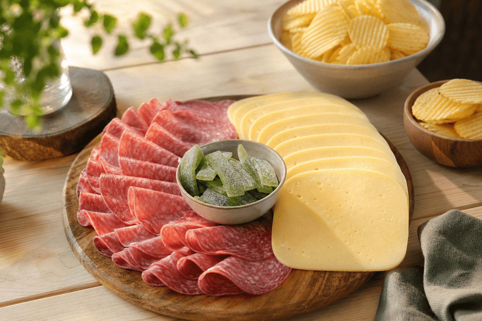 Borrelplank met salami en augurksnoep