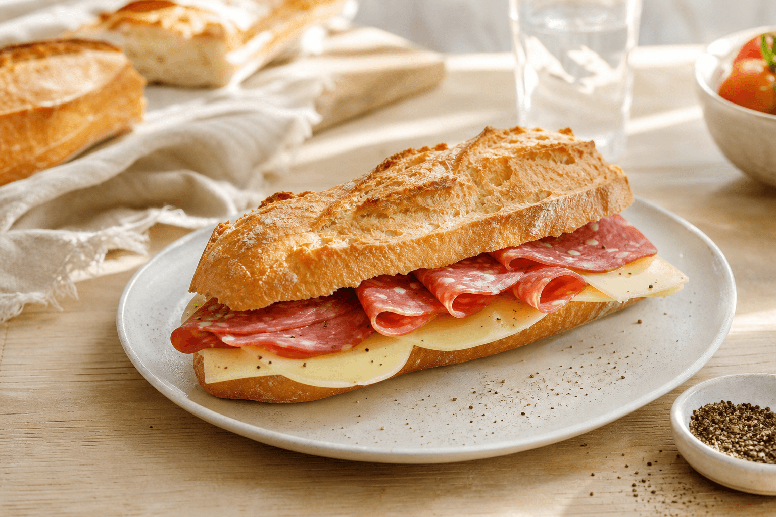 Broodje kalkoensalami met jonge kaas