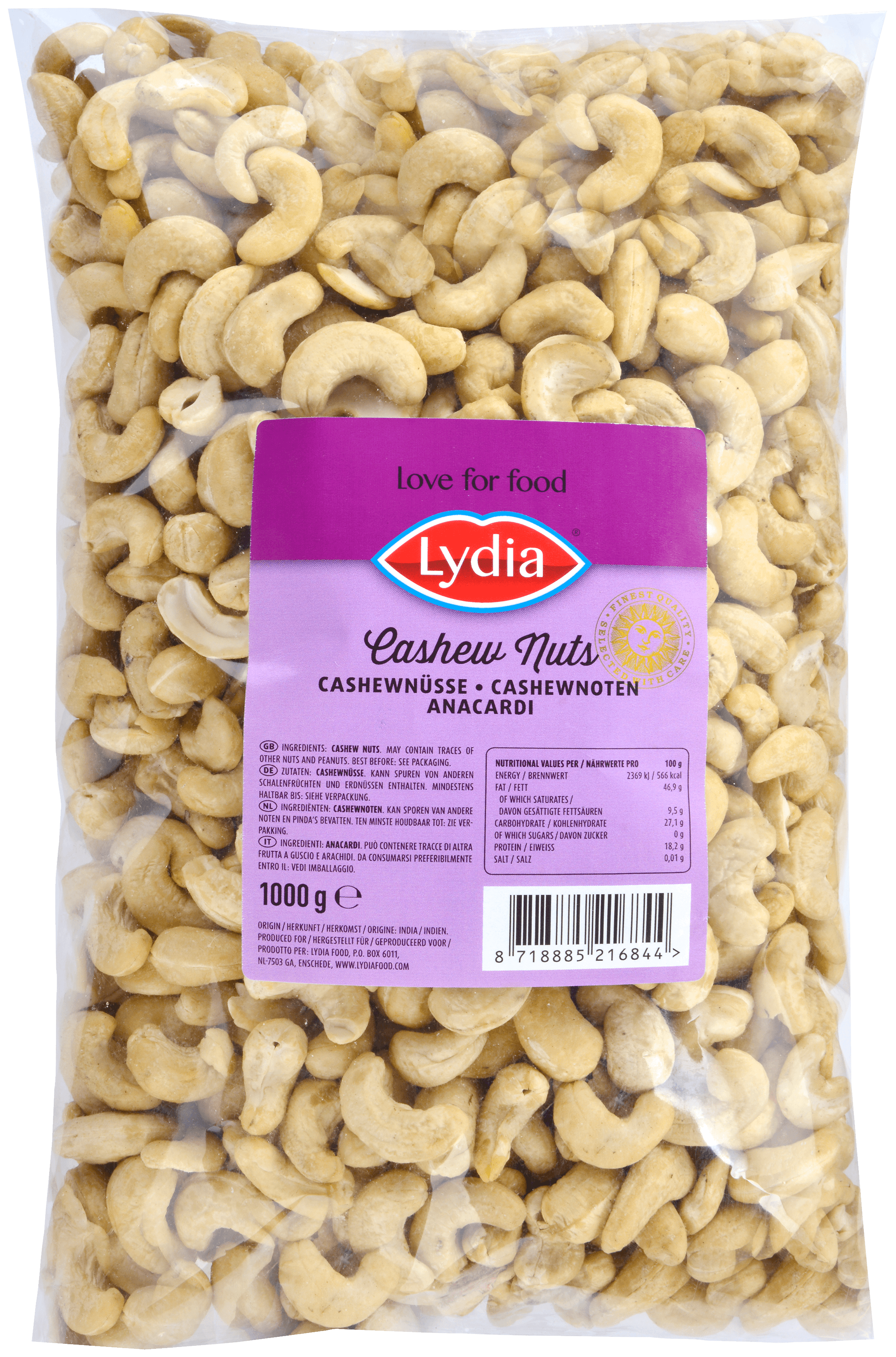 Lydia Rauw en Ongezouten Cashewnoten 1kg
