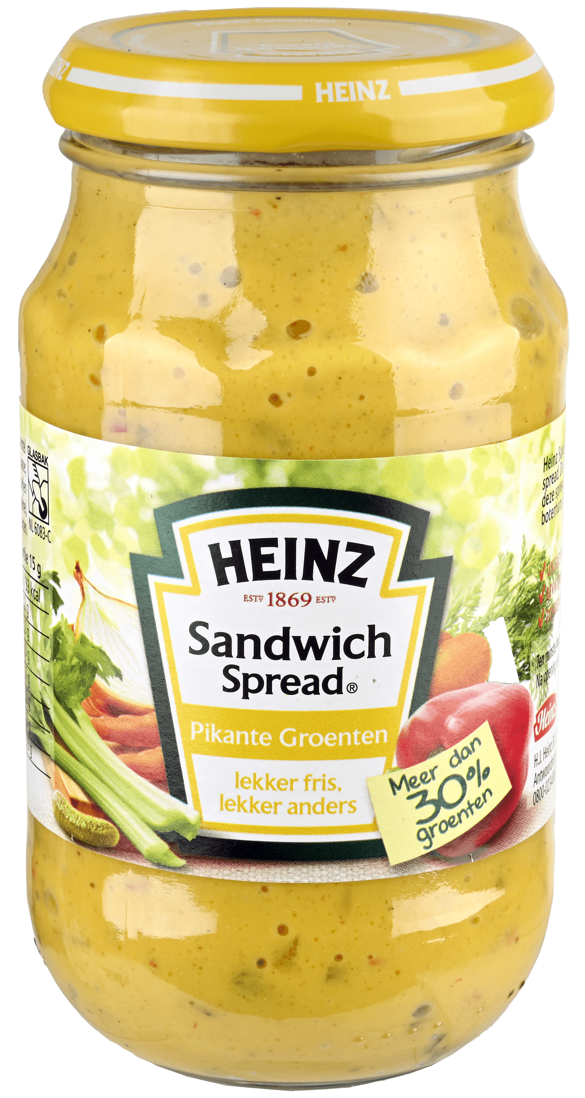 2 potten Heinz Sandwich Spread Pitt.Groente 300g