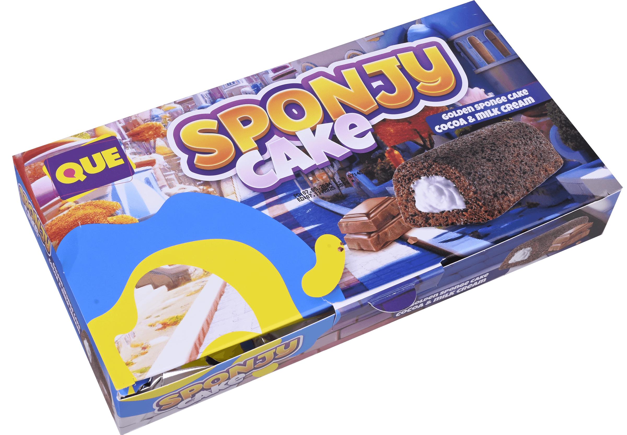 3 pakken Que Sponjy Cake Cacao & Milk Cream 200g
