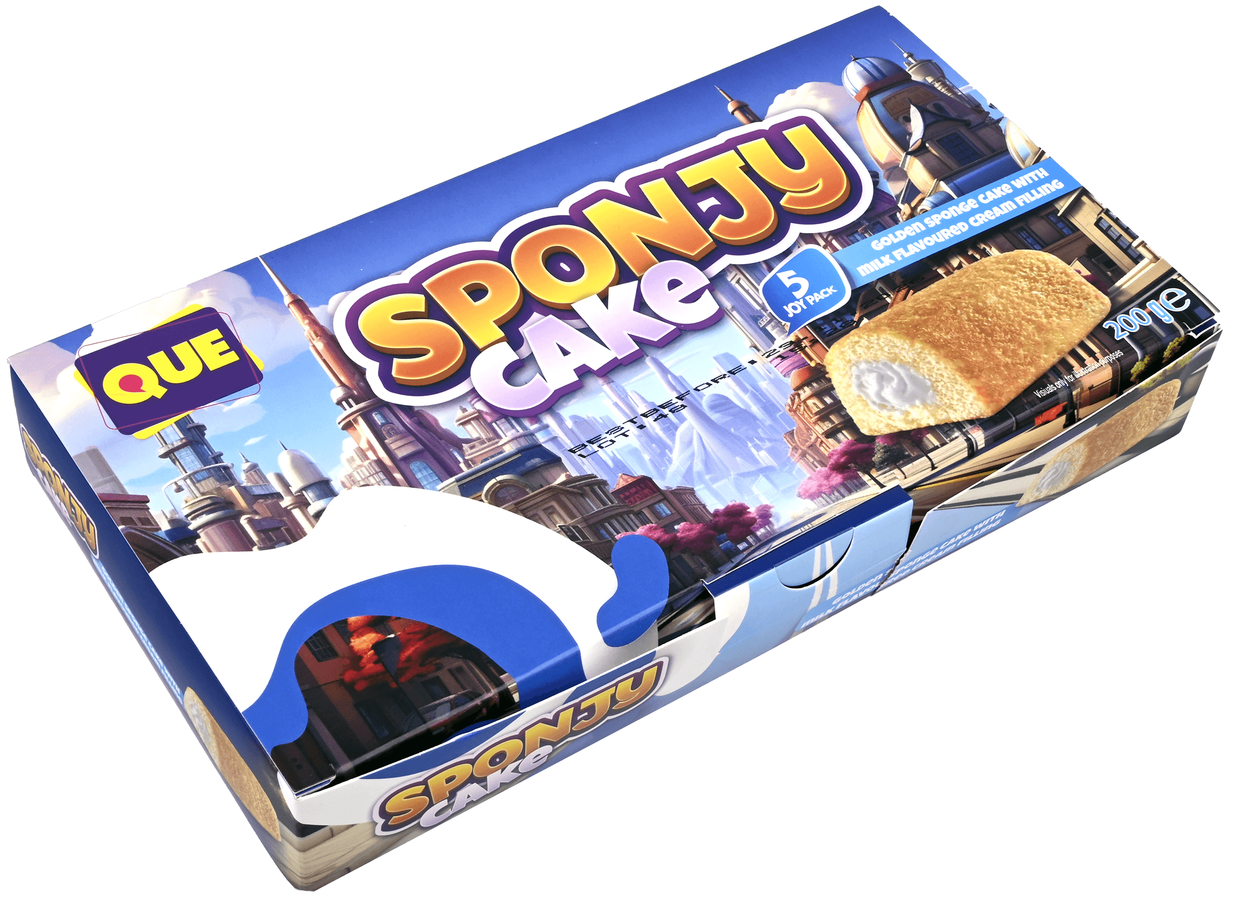 3 pakken Que Sponji Cake with milk cream 200g