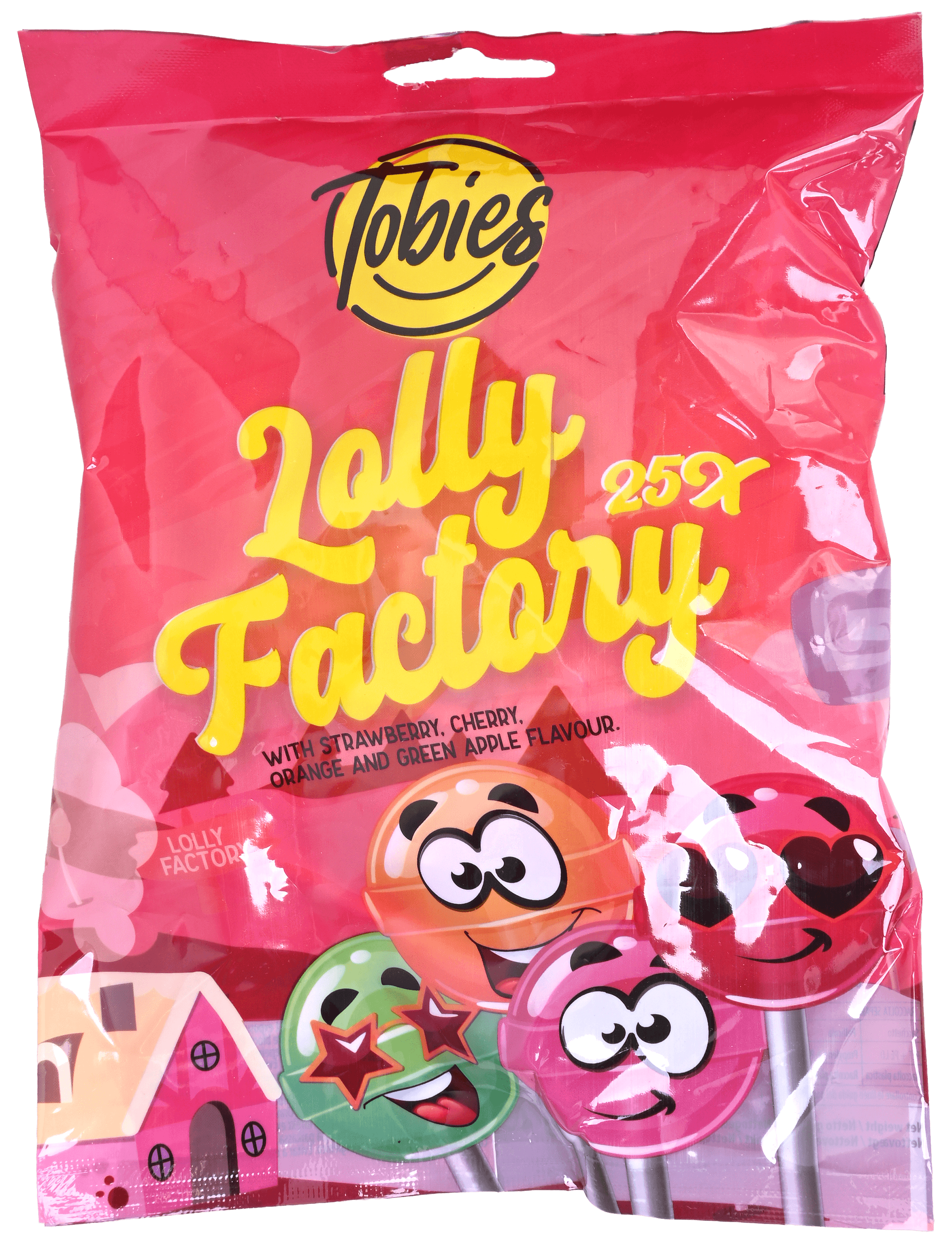2 Zakken Tobies Lollypop Stawberry, Cherry, Orange&Green Apple 25st 250g