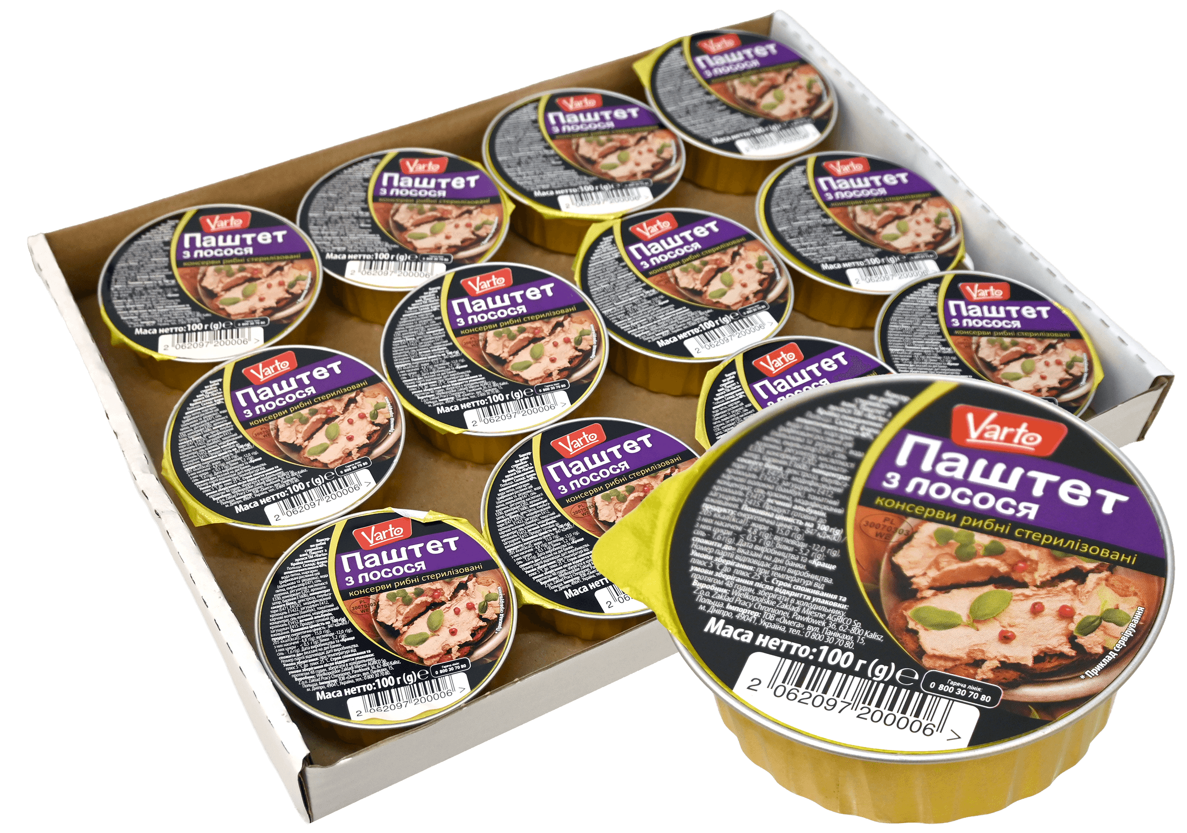 12 stuks Varto zalm pate 100gr