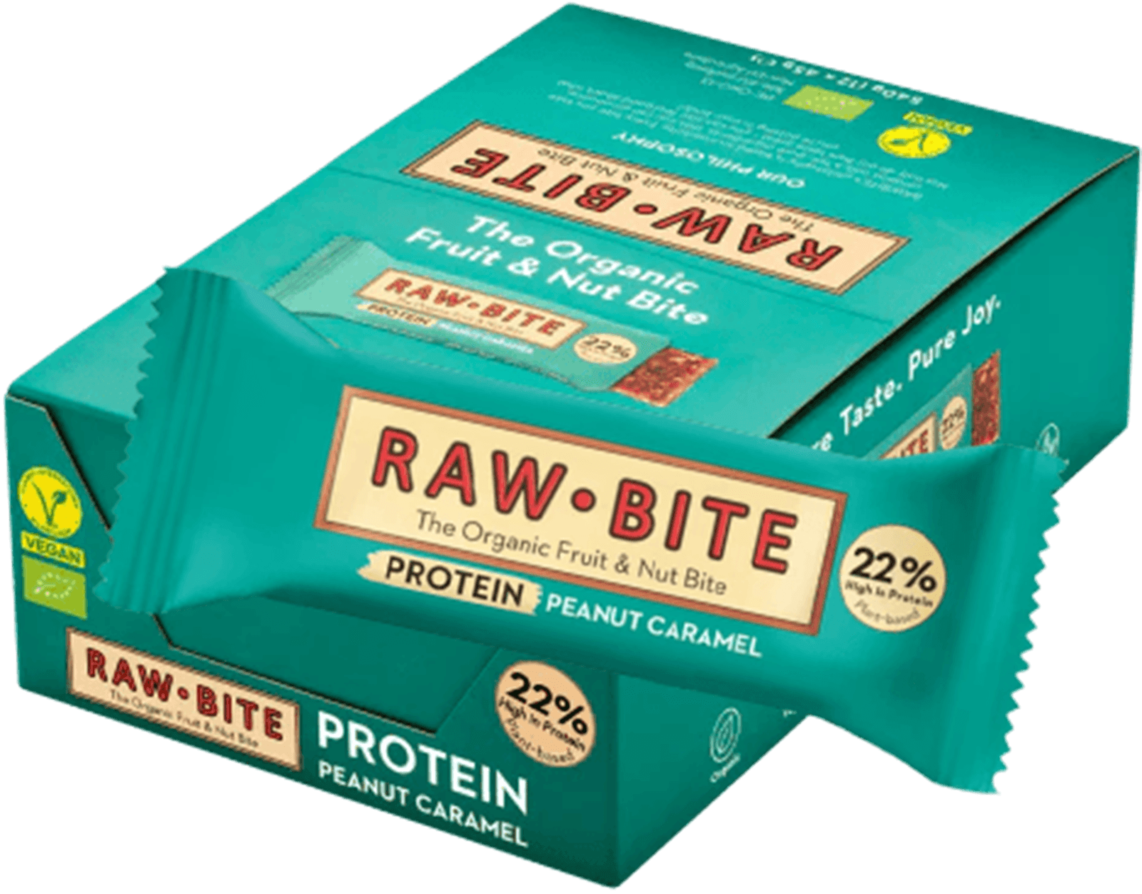 12 Rawbite Organic Proteïnerepen Peanut & Caramel 45gr