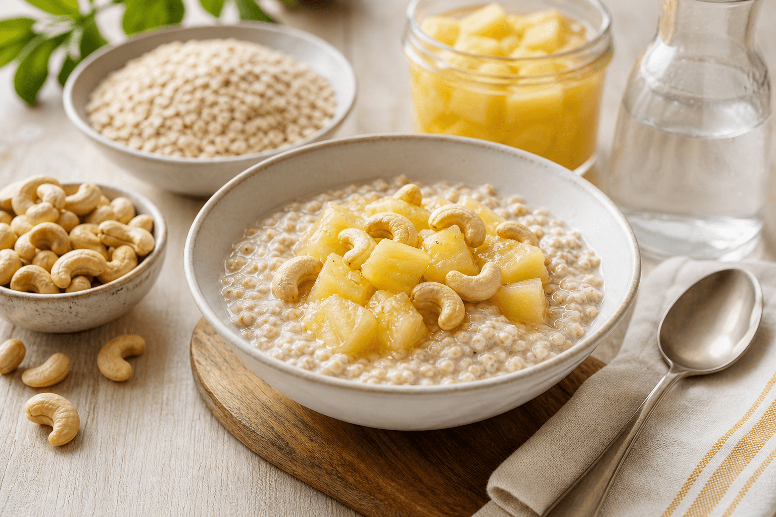 Havermout met ananas en cashewnoten