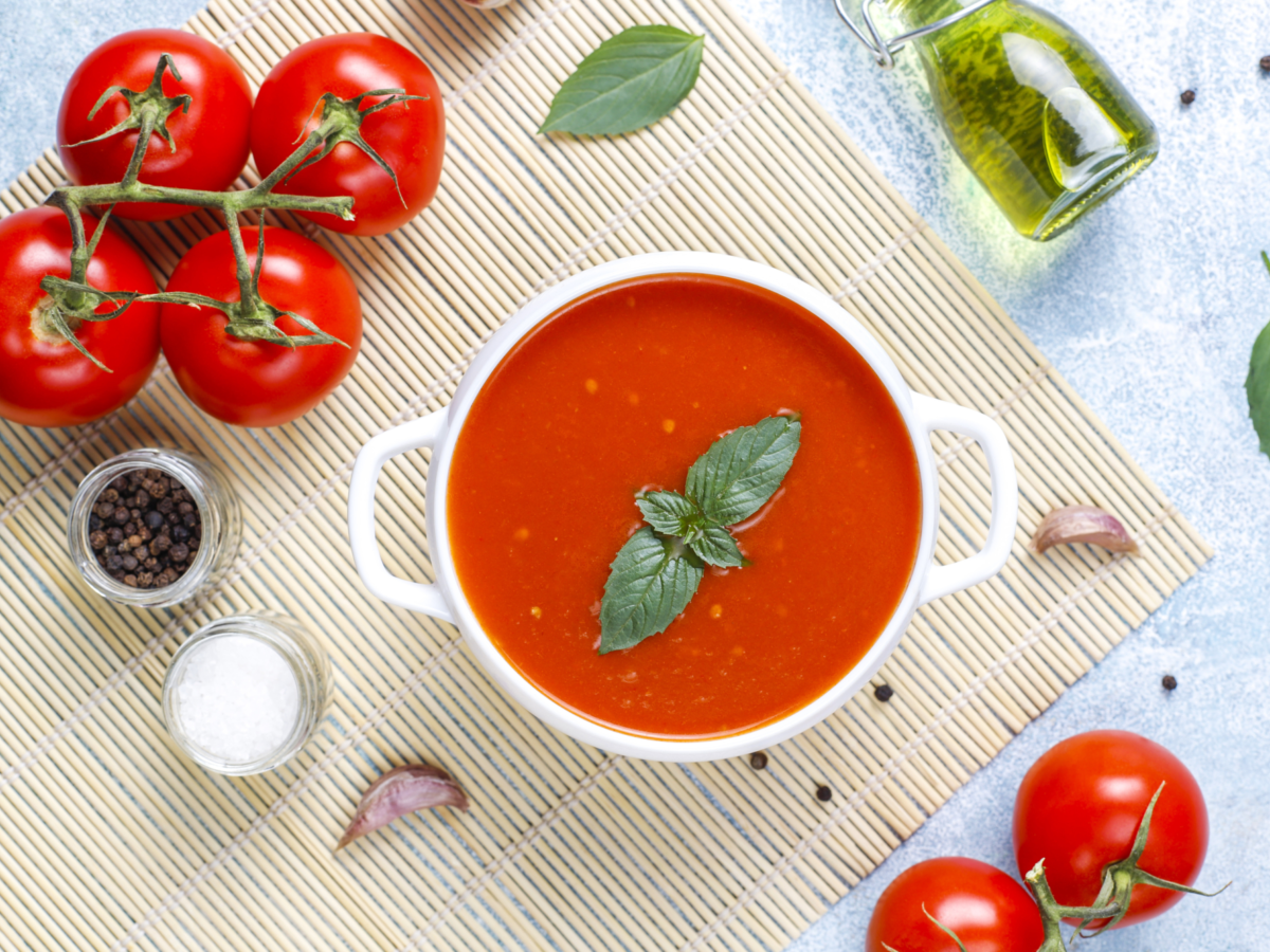 Tomato soup with basil bowl