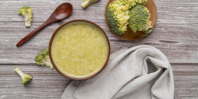 Fresh homemade broccoli soup top view