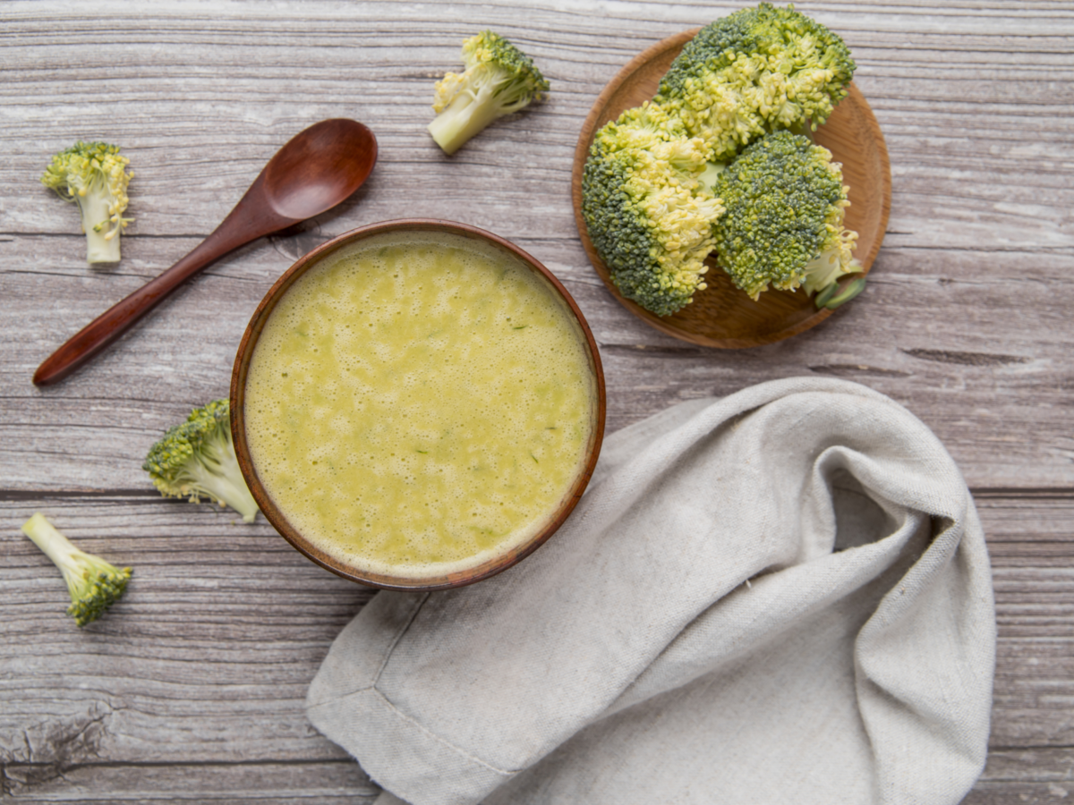 Fresh homemade broccoli soup top view