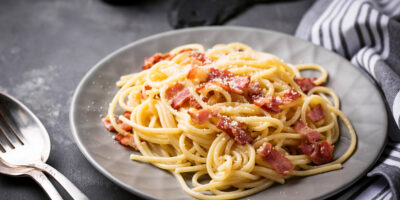 Pasta carbonara with bacon parmesan