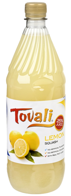 2 flessen Tovali Squash Drink Lemon 1L