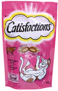 2 zakken Catisfactions Kattensnack Beef 60g