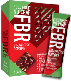 3 pakken FBR Fruitrepen Strawberry Popcorn 4x30g
